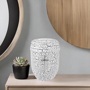 White Metal Cremation Urn For Adult Ashes Remember Forever Art Cremation Urn - crackled effect paint.