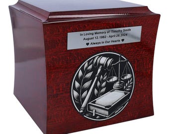Wooden Themed Urn for a Lawyer Judge or Patron Law-themed urn Professional’s urn Engraved ashes urn Classic wood urn Urn with law symbol