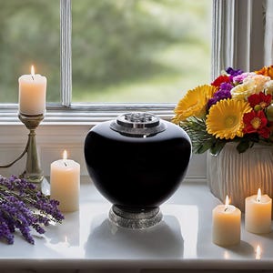 Exclusive Black Cremation Urn Swarovski Crystals Funeral Urn for Adult Memorial Human Cremation Urn Luxury memorial urn Artistic funeral urn