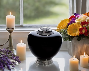 Exklusive schwarze Trauer Urne Swarovski Kristalle Beerdigung Urne für Erwachsene Gedenkmal menschliche Urne Luxus Gedenkurne Künstlerische Beerdigung Urne