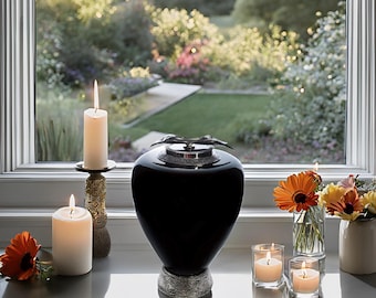 Exclusive Black Pearls Glass Cremation Urn For Adult Funeral Urn For Ashes Unique Memorials Urn (Art7)