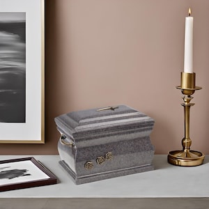 Granite casket cremation ashes urn for adult with brass roses Funeral memorial urn for human ashes Personalise container for burial urn