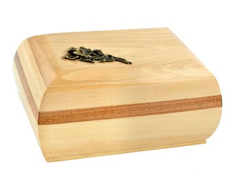 Solid Wood Casket with Brass Calla Lily. Funeral Cremation Urn For Adult ashes Wooden Urn ,personalised urn.