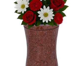 Red Granite/composite  Gravestone Vase - Weatherproof Cemetery Flower Holder with Optional Plaque