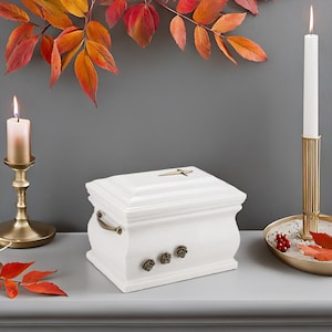 Granite casket cremation ashes urn for adult with calla lily Funeral memorial urn for human ashes white urn for cremate remains catholic urn