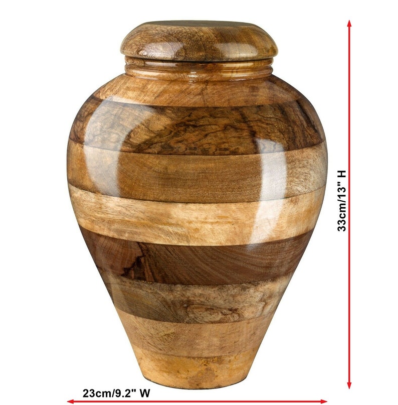 Stunning and very special wooden mango cremation urns, ideal urns for ashes for adults, wooden urns for human ashes, available in large, medium, and keepsake sizes.