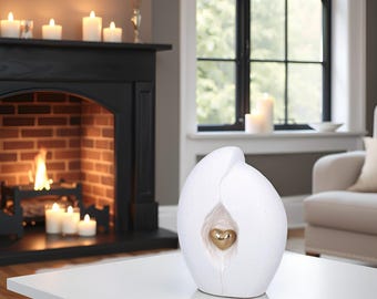 Ceramic cremation urn for human ashes with heart Decorative urn Elegant memorial Personal urn with heart Love and memory symbolic urn