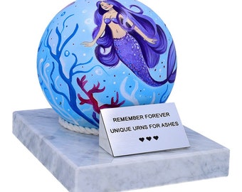 Hand painted cremation urn with a little siren A Little Mermaid child urn for ashes Unusual urn for ashes for kid Decorative infant urn