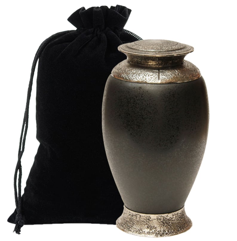 Exclusive beautiful glass cremation urn, black funeral urn for ashes, adult urn, special glass urn, elegant ashes container with a sleek design.