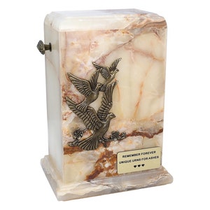 Stone casket natural onyx cremation Ashes memorial funeral urn for adult Human urn with doves theme Personalised urn Full size adult Urn