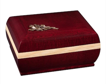 Solid Wood Casket with Brass Calla Lily. Funeral Cremation Urn For Adult ashes Wooden Urn ,personalised urn.