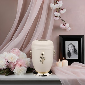 Beautiful metal cremation urn for ashes with gold cross Funeral urn for adult full size metal casket Large size metal ashes urn for burial