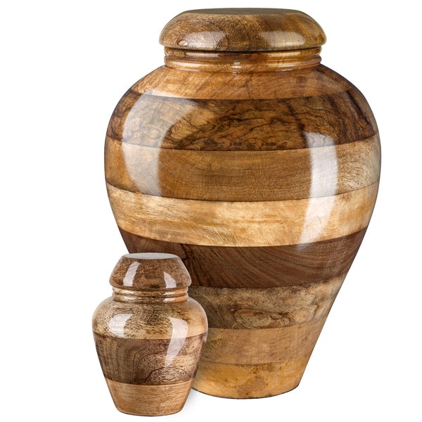 Mango wood cremation urn for human ashes Wooden set large cremate urn and keepsake Memorial urn wooden ashes urn hand turned large urn
