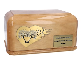 Tree of Life Solid Wood Casket Human Funeral Ashes Urn For Adult Cremation Urn Memorial (WU49)