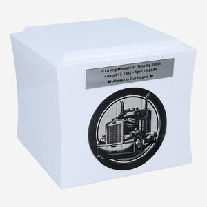 Wooden Urn for the Driver Urn with truck motif Trucker Memorial Urn Freight Hauler Urn Long Haul Driver Urn Wooden Box Trucking Tribute Urn