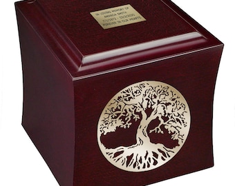 Tree of Life wooden cremation urn for human ashes artistic casket Personalise burial mahogany urn Unique box for ashes for loved one