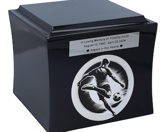 Football urn for ashes with a soccer player Urn for football fans and players Soccer Tribute Urn Personalized Football Urn Memorial Box