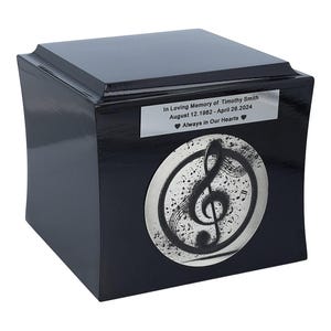 Wooden urn with treble clef Urn for musician with notes Urn with sheet music Urn for ashes Theme modern box Personalized artistic urn box