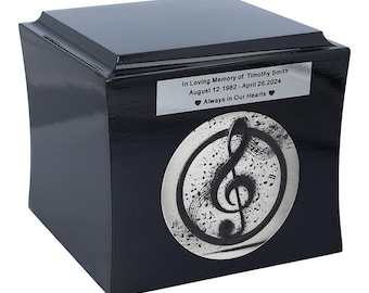 Wooden urn with treble clef Urn for musician with notes Urn with sheet music Urn for ashes Theme modern box Personalized artistic urn box