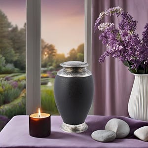 Exclusive Beautiful Glass Cremation Urn- Black Funeral Urn For Ashes Adult Urn Art3