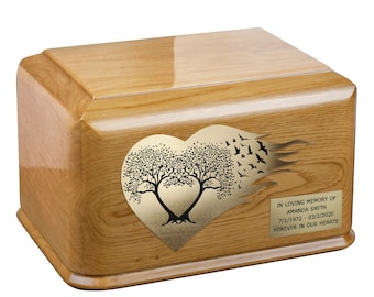 Large urn for human ashes Beautiful solid Wood casket funeral ashes urn for adult Wooden memorial chest for cremate ashes with engrave text