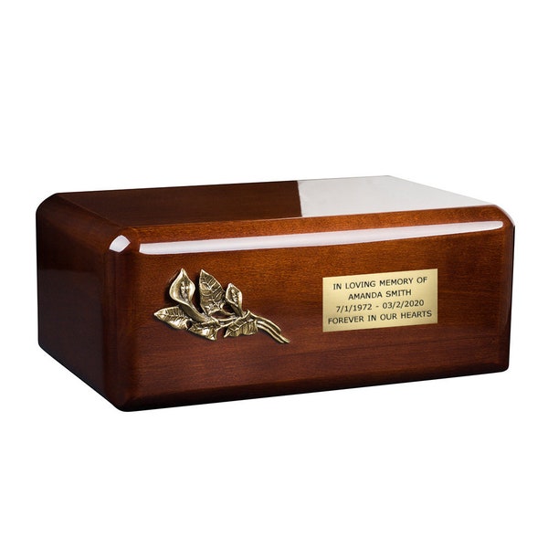 Beautiful wood casket human funeral ashes urn for adult Cremation urn high gloss wood urn with engraved plaque Wooden urn for ashes box urn
