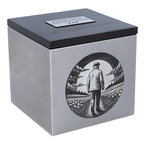 Grandfather Cremation Urn – Memorial Urn with Elderly Gentleman Engraving – Personalized Stainless Steel Ashes Box with Custom Plaque