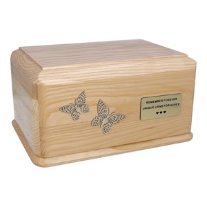 Urne en bois clair pour les cendres, urne funéraire en frêne, urne en bois avec papillons