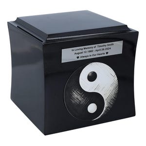 Japanese cremation urn Theme urn with Yin-Yang symbol harmony of memory and peace Memorial urn for ashes with engraved text