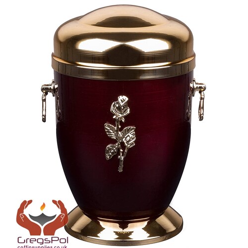 Beautiful Red Metal Cremation Urn With Gold Rose Funeral Urn Etsy UK