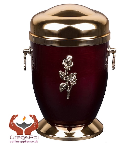 Beautiful Red Metal Cremation Urn for Ashes With Rose Adult