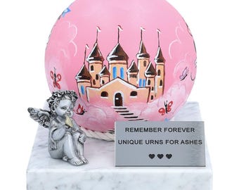 Pink baby girl urn for ashes beautiful urn for a little princess child cremation urn Personalise baby urn with name and dates Hand made urn