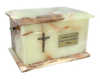Ashes urn large green burial casket for human ashes Stone cremate urn for adult male size Onyx green urn for ashes personalise urn own text