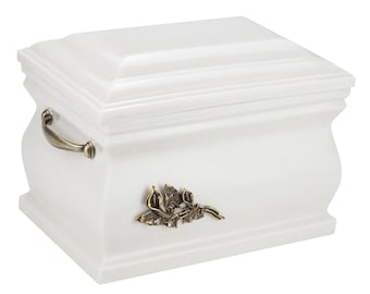 Granite casket cremation ashes urn for adult with calla lily Funeral memorial urn for human ashes white urn for cremate remains catholic urn