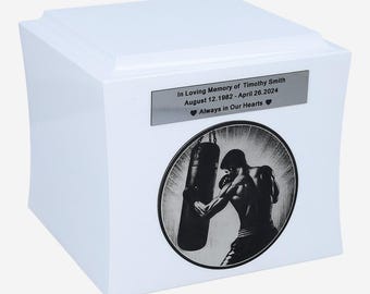 Boxer cremation urn Boxing funeral urn Warrior ashes urn Sport memorial urn Personalized boxing urn Fighter cremation keepsake
