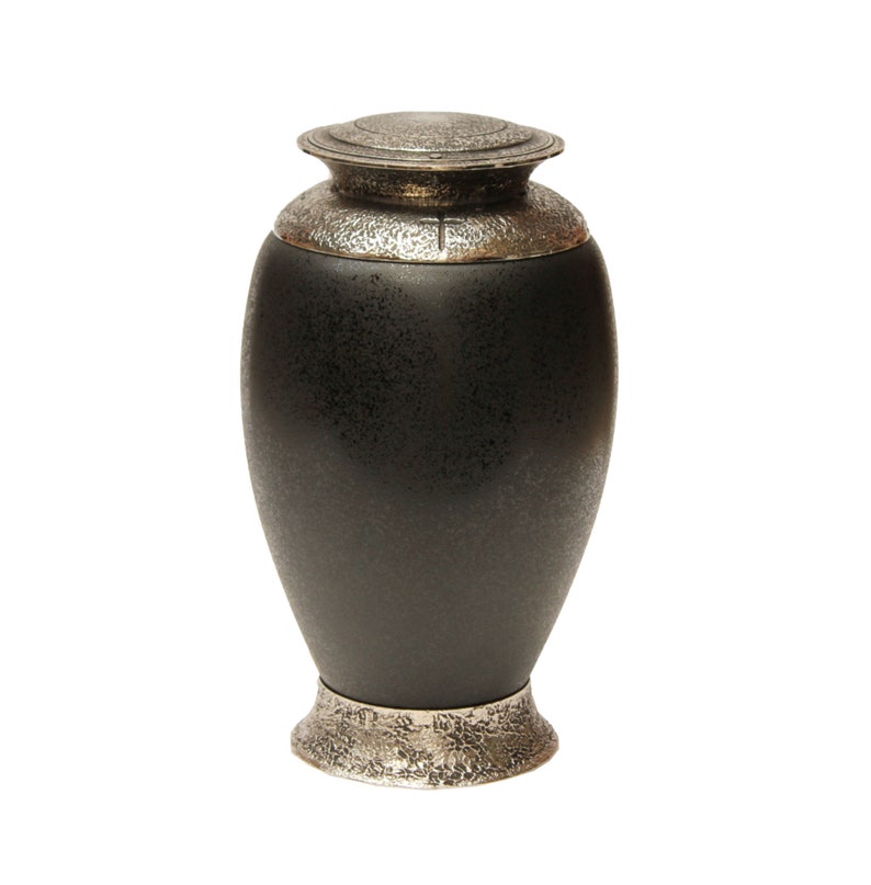 Exclusive beautiful glass cremation urn, black funeral urn for ashes, adult urn, elegant memorial urn with a distinctive glass design.