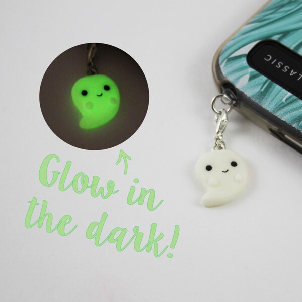 Halloween Ghost Charm ~ Glow in the Dark Halloween Accessory, Kawaii Ghost made from Polymer Clay, Creepy Cute Gift Idea for spoopy lovers