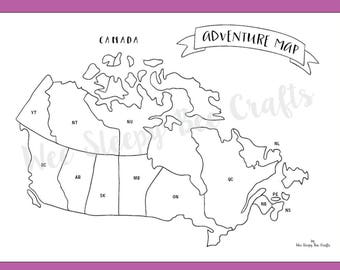 Canada Adventure Map Colouring Page (Digital Download PDF)
