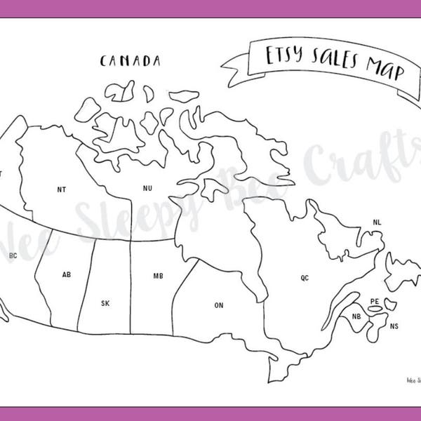 Etsy Sales Map of Canada Colouring Page, Digital Download PDF, Scratch Map, Colouring Achievement Map of Sales Chart, Coloring in Map