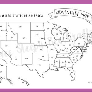 アメリカの旅行地図の塗り絵ページ、デジタルダウンロード PDF、冒険スクラッチマップ、塗り絵達成マップ、旅行好きへのギフト