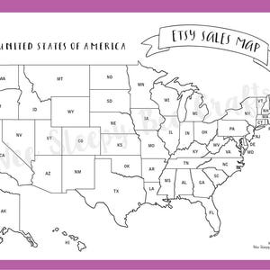 Etsy Verkauf Karte von Amerika Malseite, Digital Download PDF, Rubbelkarte, Coloring Achievement Karte der Verkäufe Chart, Färbung in Karte