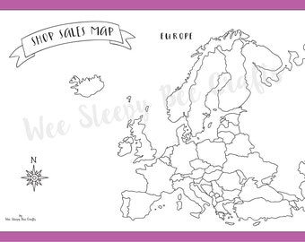 Shop Owner Sales Map of Europe Colouring Page, Digital Download PDF, Scratch Map, Colouring Achievement Map of Sales, Goal Tracker