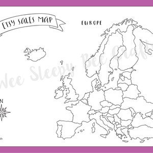 Etsy Sales Map of Europe Coloring Page, Digital Download PDF, Scratch Map, Coloring Achievement Map of Sales, Etsy Seller Goal Tracker