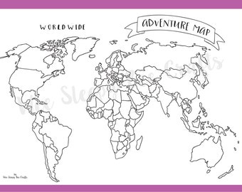 Printable Map of The World Colouring Page - Digital Download PDF of an Adventure Scratch Map/ Colouring Page Achievement Map