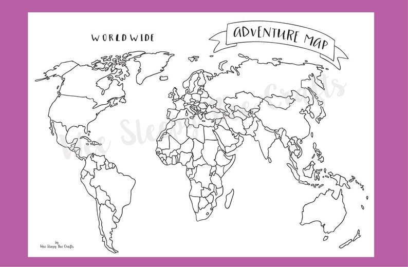 Printable Map of The World Colouring Page Digital Download PDF of an Adventure Scratch Map/ Colouring Page Achievement Map image 1