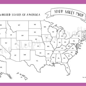 Shop Owner Sales Map of America Colouring Page, Digital Download PDF, Scratch Map, Colouring Achievement Map of Sales, Goal Tracker image 1