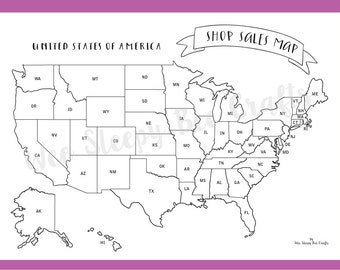 Shop Owner Sales Map of America Colouring Page, Digital Download PDF, Scratch Map, Colouring Achievement Map of Sales, Goal Tracker