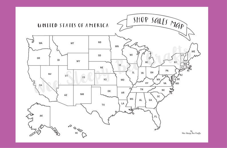 Shop Owner Sales Map of America Colouring Page, Digital Download PDF, Scratch Map, Colouring Achievement Map of Sales, Goal Tracker image 1