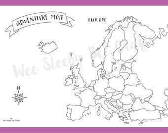 Travel Map of Europe Colouring Page, Digital Download PDF, Adventure Scratch Map, Colouring Page Achievement Map, Gift for Travel Lovers