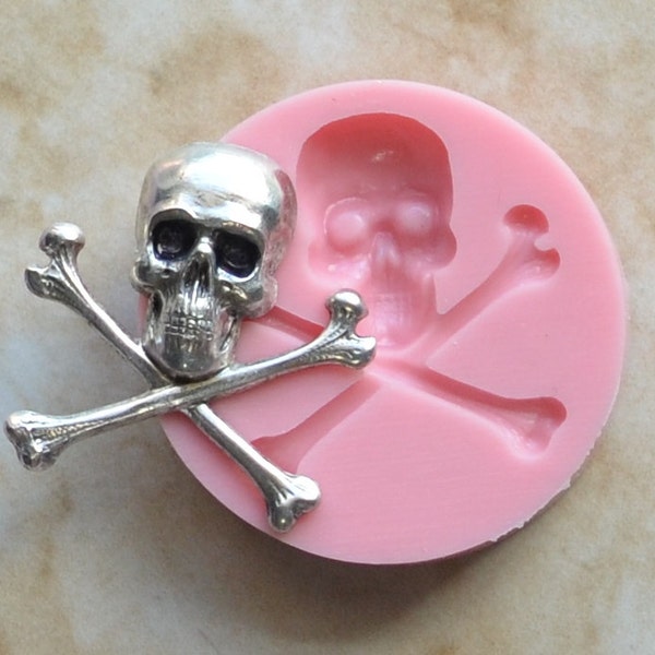 Skull and Crossbones Flexible Silicone Mold, Day of the dead, Halloween, Pirate, Crafts, Jewelry, Resin, Clay G230-14